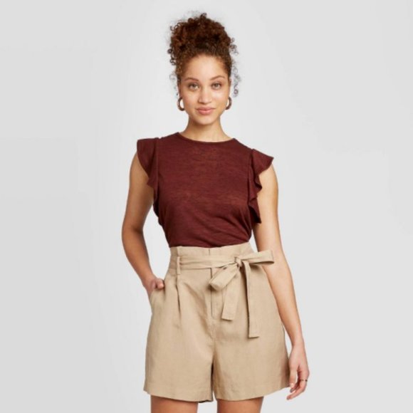 a new day Tops - NWT A New Day Sm Flowy Ruffled Sleeve Burgundy Top